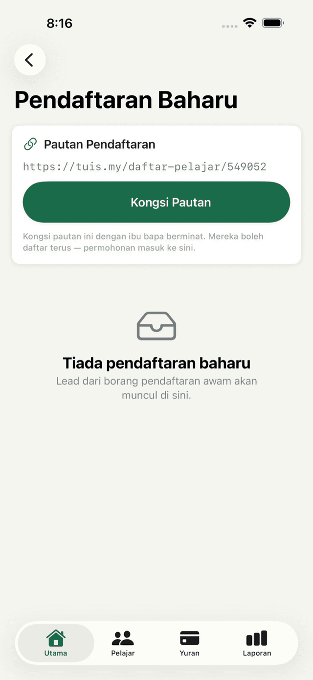 Pendaftaran baharu dan pautan kongsi dalam app iOS