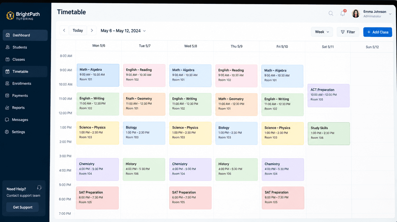 Papan jadual kelas di pusat tuisyen